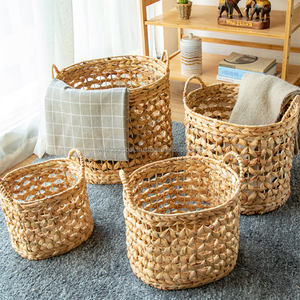 High Quality Round Rattan Storage <b>Basket</b> with Handles Water Hyacinth <b>Seagrass</b> for Home Organization and <b>Laundry</b> Use - Product Image 2