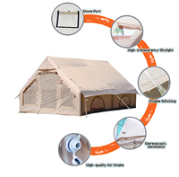 Carpa Inflable Impermeable para Acampar de 129 Pies Cuadrados para 6-8 Personas con Salida para Estufa, Ventanas de Malla y Bomba