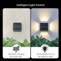 Lámpara de Jardín con Sistema de Energía Solar LED, Iluminación de Cuatro Lados, Luces Solares Impermeables para Paredes y Cercas Exteriores