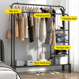 Portable Floor Standing Clothes Rack Simple Double Pole Metal Clothing Display Rack Large Capacity Mountainous Clothes Rack - Product Image 5