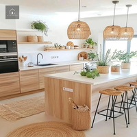 Îlot de cuisine durable XINGRUO, plan de travail blanc, armoires en bois naturel, style bohème, sur mesure, minimaliste