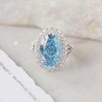 Bague de fiançailles en diamant bleu ovale cultivé en laboratoire certifié IGI CVD 4CT 5CT 7CT, or 14K 18K, halo personnalisé, bijoux fins