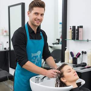 Tablier <span class=keywords><strong>de</strong></span> coiffeur personnalisé avec logo, imperméable, pour la coloration, le shampooing, les coupes <span class=keywords><strong>de</strong></span> <span class=keywords><strong>cheveux</strong></span>, en tissu, vert bleu, pour salon <span class=keywords><strong>de</strong></span> coiffure - Product Image 4