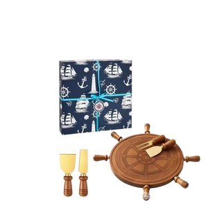 Wooden Ship <b>Wheel</b> Cheese <b>Board</b> Set With Knives And Forks For Home Dining - Product Image 5
