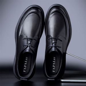Chaussures Derby noires de qualité supérieure pour hommes, en cuir véritable, à lacets, antidérapantes, style formel, tendance et polyvalent, taille plus - Product Image 2