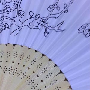Cheap Custom Logo Bamboo <b>Paper</b> Folding Hand Fan DIY Blank Portable Painting White Color Folding Fan for Wedding - Product Image 3