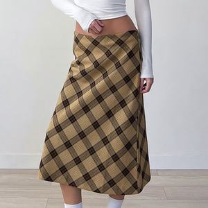 Robe décontractée rétro à carreaux pour femme, avec lacets, double couche en maille tricotée, taille élastique, style urbain polyvalent - Product Image 5