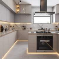 Minimalisme moderne Villa Armoire de cuisine Appartement Armoire modulaire Îlot de cuisine Couleur claire Super-High Design de cuisine personnalisé