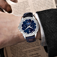 Montres chronographes pour hommes Gohuos 9813, montres de luxe à bracelet en cuir, lunette sertie de diamants, étanches 30 m, montre-bracelet à quartz pour homme