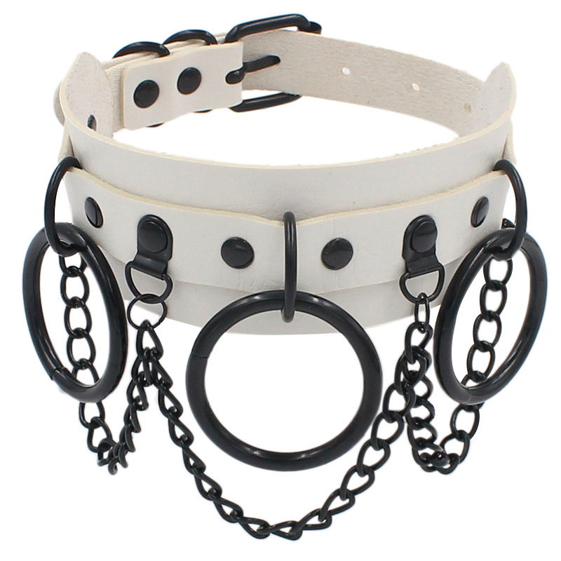 Collier Pour Femme En Cuir Véritable Avec Chaînes - Style Rock/chic - Neuf Avec étiquettes