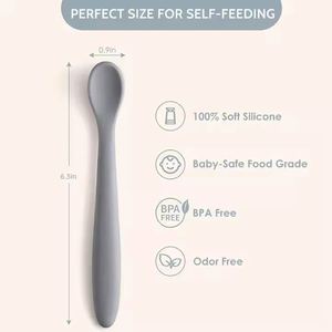 Cuchara de Silicona para Bebés, Segura, Libre de BPA, de Grado Alimenticio, Suave, para Entrenamiento, Linda, con Mango Largo y Flexible - Product Image 3