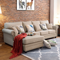 Canapé d'angle de luxe 3 places en tissu blanc, bleu et blanc, style moderne et américain, livraison gratuite