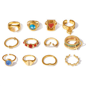 แหวนสแตนเลสสตีลชุบทอง 18K PVD ประดับเพชรซิคอน สำหรับผู้หญิง ดีไซน์หรูหรา เรียบง่าย ไม่ลอก ไม่ซีดจาง - Product Image 1