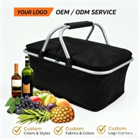 Panier de pique-nique isotherme pliable et recyclable en polyester avec doublure en aluminium, sac isotherme portable avec poignée pour l'extérieur
