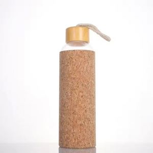 Eco Friendly Drinking Water Bottle Bamboo Lid and Carry Strap High Borosilicate Glass Sport Bottle With Natural Cork Sleeve - Product Image 4