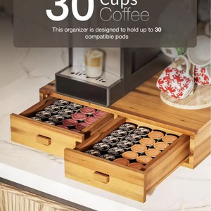 Wooden Coffee Pod Storage Box Double Drawer Desktop Organizer For Coffee Machine And <b>Toaster</b> Rack - Product Image 4
