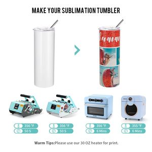 Gobelets de sublimation 20 oz, modèles fins et droits vierges, en acier inoxydable isotherme avec couvercle et paille - Product Image 5