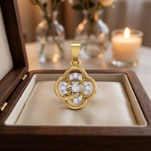 Colgante de plata con diamante cultivado en laboratorio, diseño de flor de cuatro pétalos, joyería fina con lazo entrelazado para mujer, regalos elegantes, joyería personalizada al por mayor. - Product Image 6