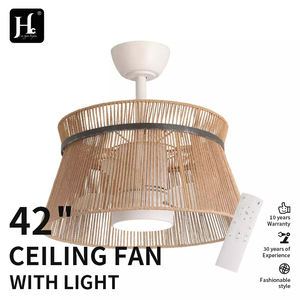 Rattan Woven <b>LED</b> <b>Ceiling</b> <b>Fan</b> <b>with</b> <b>Light</b> Vintage Style, Simple Pendant Lamp for Living Room bar Decoration - Product Image 3