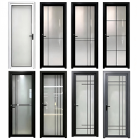 Pintu Kamar Mandi Aluminium Bingkai Hitam Kaca Buram Tahan Air Anti Korosi Pemisah Area Kering dan Basah Hotel Apartemen OEM Kustom