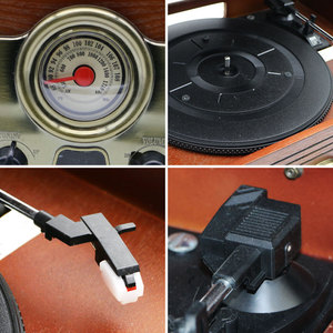 Máy hát đĩa than đa chức năng kiểu gỗ cổ điển với loa stereo tích hợp và chức năng FM, thiết kế retro - Product Image 5