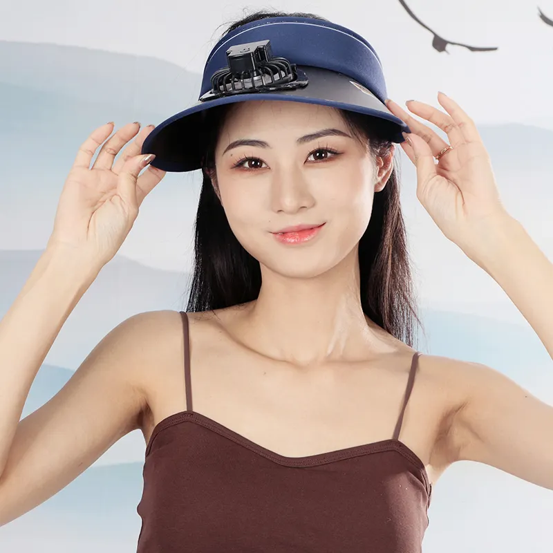 Whosale 2023 latest unisex sun protection fan cap fashion summer usb charge three temp settings sun visor hats with fan