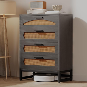 <span class=keywords><strong>Commode</strong></span> moderne à <span class=keywords><strong>6</strong></span> <span class=keywords><strong>tiroirs</strong></span> pour chambre à coucher, style mid-century, en rotin naturel, double <span class=keywords><strong>commode</strong></span> avec pieds en métal robustes, armoire de rangement en bois, style bohème - Product Image 3