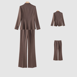 Women's Suit <b>Set</b> Collarless <b>Blazer</b> Pants Houndstooth Pattern Anti-Wrinkle Formal Business Wear Autumn Winter 2024 Style - Product Image 4