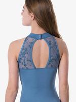 Leotardo de gimnasia de alta elasticidad negro para mujer, cuello Halter, encaje decorado, trajes de baile y entrenamiento transpirables