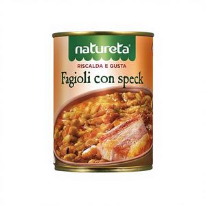Natureta Fagioli Con Speck en salmuera, condimentados y salados, 415g x 12 unidades, con un toque de jamón ahumado - Product Image 1