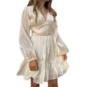 Đầm Ngắn Cá Tính Đầm Thường Ngày Nữ Lưới Satin Dài Tay Kiểu Dáng Tòa Án Eo - Product Image 5