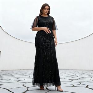Custom Wholesale Premium Sequins Embroidery polyester Abaya <b>Dress</b> <b>for</b> <b>Muslim</b> <b>Women</b> Elegant Occasion - Product Image 2