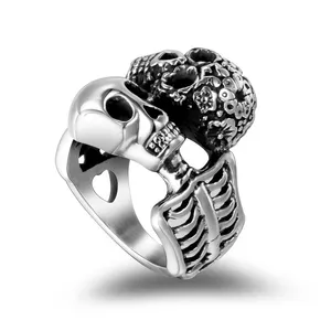 Vintage Punk Exaggerated skeleton rings for man Gothic Punk Rock Stainless Steel Ring skull Retro Party Club Accessories