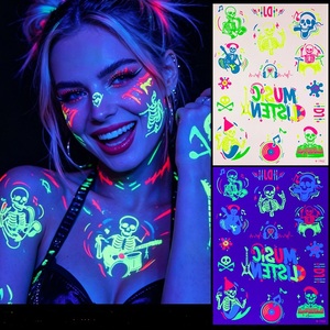 Tatouages temporaires phosphorescents, autocollants néon UV, fluorescents sous lumière noire, pour festivals de musique, fêtes à thème lumineux - Product Image 1