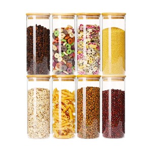 Cucina a tenuta stagna cibo contenitore di <span class=keywords><strong>vetro</strong></span> <span class=keywords><strong>Pyrex</strong></span> alto barattolo di <span class=keywords><strong>vetro</strong></span> borosilicato con coperchio Bambood barattolo di <span class=keywords><strong>vetro</strong></span> per spezie cereale - Product Image 1