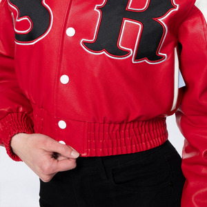 Veste de course en cuir véritable <span class=keywords><strong>rouge</strong></span> de haute qualité personnalisée pour femmes, avec patch brodé, veste de moto courte - Product Image 3