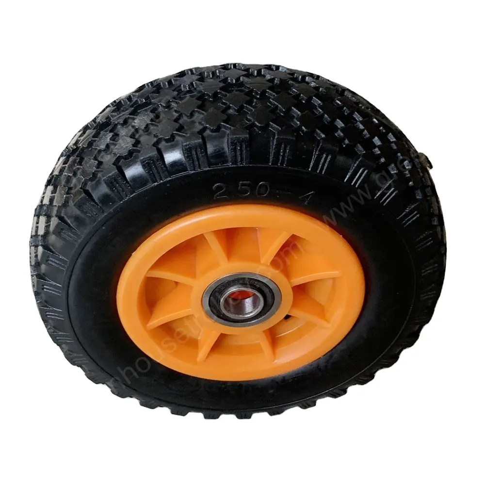 2x 14" PU Wheelbarrow RED METAL CENTRE Wheel Trolley Tyre LightWeight Foam Solid 