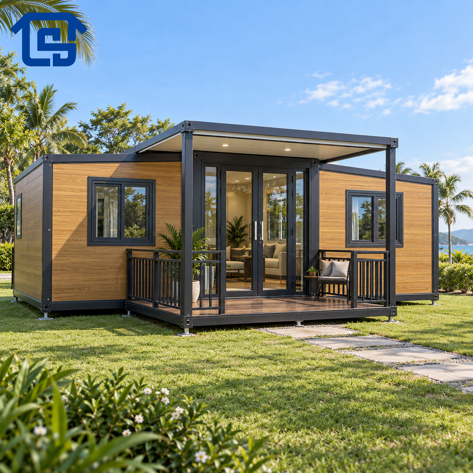 Modular Container House with Garage and Living Room, Double Wing ...