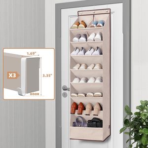 Over The Door <b>Shoe</b> Organizer 10 Pockets Deep Hanging <b>Storage</b> Rack For <b>Shoes</b> Behind Door Closet Beige Polyester - Product Image 4