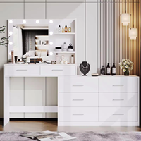 Coiffeuse modulaire moderne en bois de 65 pouces avec miroir LED éclairé et 8 tiroirs de rangement pour chambre à coucher