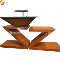 Table de barbecue et brasero en acier Corten à motif zigzag pour 3 à 5 personnes, extérieur, à bois, avec contrôle tactile de la flamme et rangement pour bûches