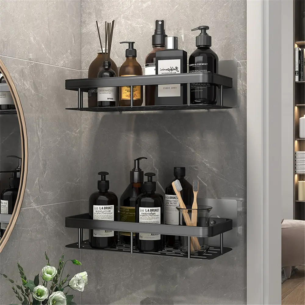 Bathroom Toilet Organizer Corner Shelf Bathroom Tripod Shelves Adhesive Kitchen Corner Racks Wall Mounted No Drilling Storage