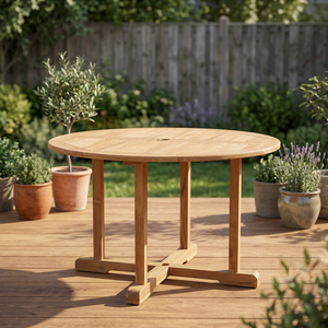 Durable Modern Minimalist European Solid Teak Wood <b>Round</b> Outdoor Dining <b>Table</b> for Exterior & Indoor Use - Product Image 3
