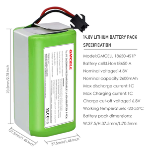 GMCELL High Capacity 18650 4S1P Li-Ion 2600mAh 14.8V/14.4V <b>Battery</b> Pack for Robot Vacuums and Power Tools - Product Image 3