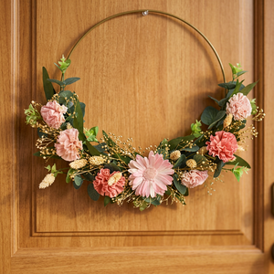 Corona de Flores Redonda Romántica de Metal, Arreglo Floral Decorativo Hecho a Mano para Boda - Product Image 3