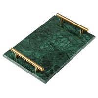 Plateau de service en marbre vert, fournitures d'hôtel, vaisselle, Design en marbre, décoration de bar, avec poignées dorées