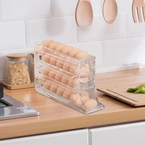 Dispensador de huevos rodantes de <span class=keywords><strong>4</strong></span> niveles, dispensador automático de rodillos de huevos que ahorra espacio, estante de exhibición, organizador para almacenamiento de refrigerador de cocina - Product Image 1