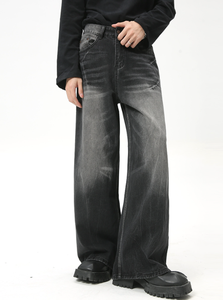 Jeans noirs et gris amples à coupe droite pour hommes, tendance - Product Image 5