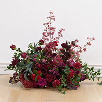 Fleurs artificielles pour mariage : Ensemble d'arrangements floraux en soie rouge, centre de table en boule de roses artificielles, arche de fleurs pour mariage