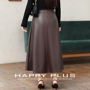 รันฉีกระโปรงเอวสูงหนัง PU ทรงเอไลน์สำหรับผู้หญิง สีพื้น ไซส์พลัส สไตล์เรโทร รุ่น N9109 สีออโรร่าแบล็ค - Product Image 4